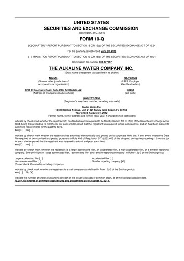 Thumbnail Alkaline Water Company 10-Q Quarterly Report FY2013 