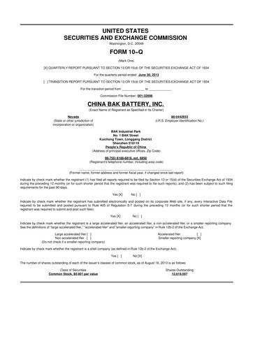 Thumbnail CBAK Energy Technology 10-Q Quarterly Report FY2013 
