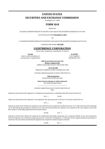 Thumbnail Lightbridge Corporation 10-K Annual Report 2013