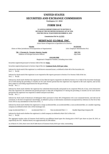 Thumbnail Heritage Global 10-K Annual Report 2013