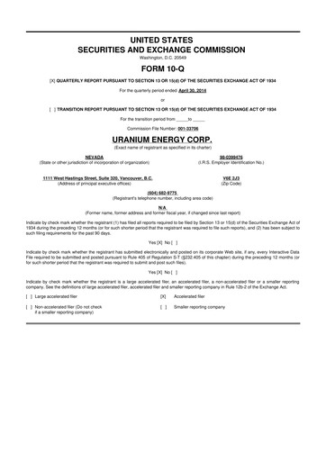 Thumbnail Uranium Energy
 10-Q Quarterly Report FY2014 