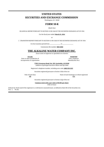 Thumbnail Alkaline Water Company 10-K Annual Report 2014