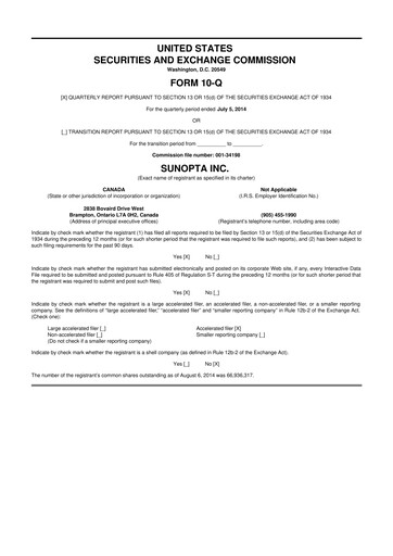 Thumbnail SunOpta 10-Q Quarterly Report FY2014 