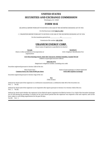 Thumbnail Uranium Energy
 10-K Annual Report 2014