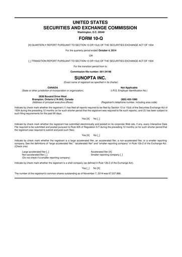 Thumbnail SunOpta 10-Q Quarterly Report FY2014 