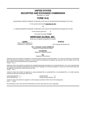 Thumbnail Heritage Global 10-Q Quarterly Report FY2014 