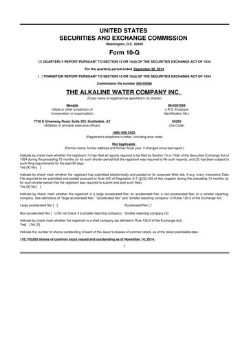 Thumbnail Alkaline Water Company 10-Q Quarterly Report FY2015 