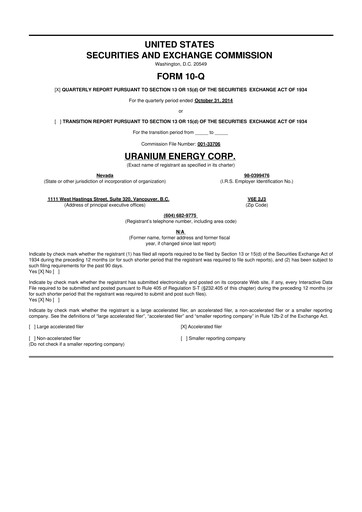 Thumbnail Uranium Energy
 10-Q Quarterly Report FY2015 