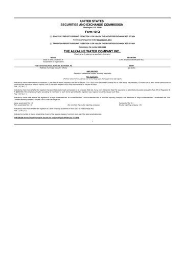 Thumbnail Alkaline Water Company 10-Q Quarterly Report FY2015 