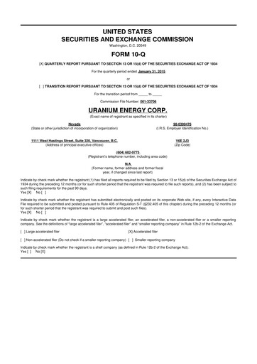 Thumbnail Uranium Energy
 10-Q Quarterly Report FY2015 