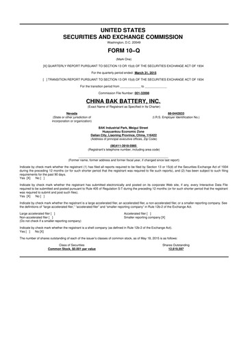 Thumbnail CBAK Energy Technology 10-Q Quarterly Report FY2015 