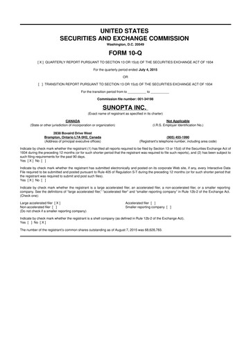 Thumbnail SunOpta 10-Q Quarterly Report FY2016 