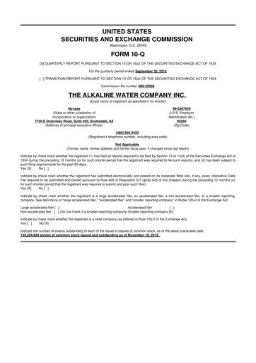 Thumbnail Alkaline Water Company 10-Q Quarterly Report FY2016 