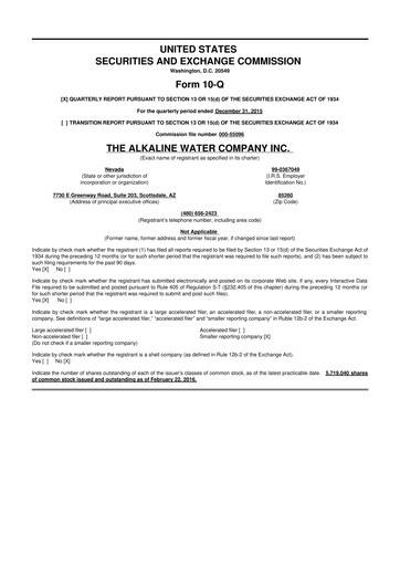 Thumbnail Alkaline Water Company 10-Q Quarterly Report FY2016 