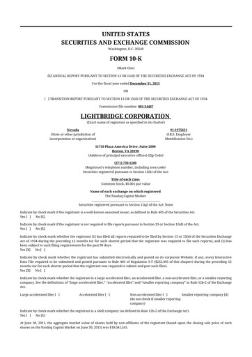 Thumbnail Lightbridge Corporation 10-K Annual Report 2015