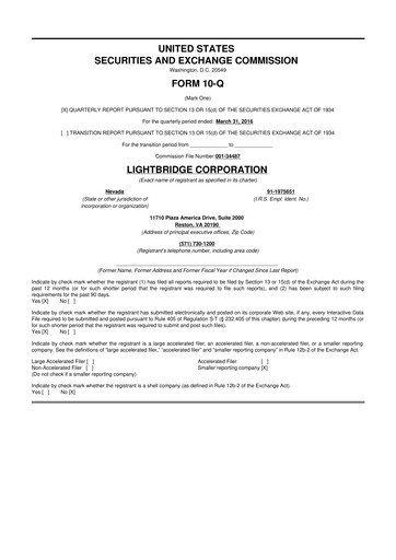 Vorschaubild Lightbridge Corporation 10-Q Quartalsbericht 2016 