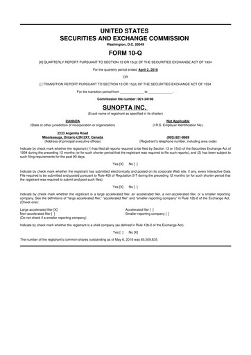 Thumbnail SunOpta 10-Q Quarterly Report FY2016 