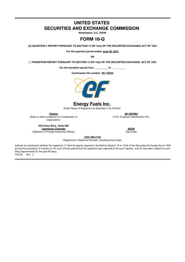 Vorschaubild Energy Fuels
 10-Q Quartalsbericht 2016 