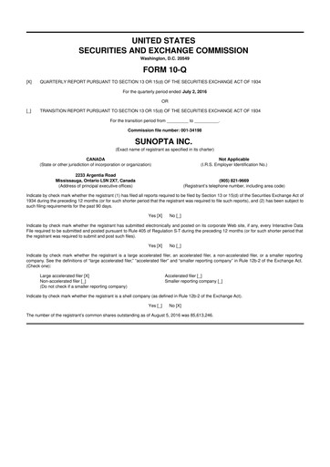Thumbnail SunOpta 10-Q Quarterly Report FY2016 
