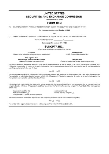 Thumbnail SunOpta 10-Q Quarterly Report FY2016 