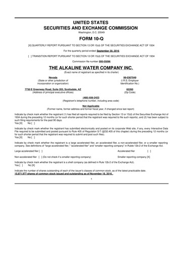 Thumbnail Alkaline Water Company 10-Q Quarterly Report FY2017 