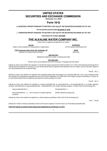 Thumbnail Alkaline Water Company 10-Q Quarterly Report FY2017 