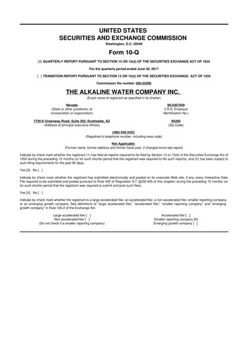Thumbnail Alkaline Water Company 10-Q Quarterly Report FY2017 