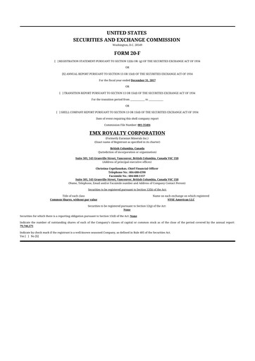 Thumbnail EMX Royalty
 20-F Annual Report 2017