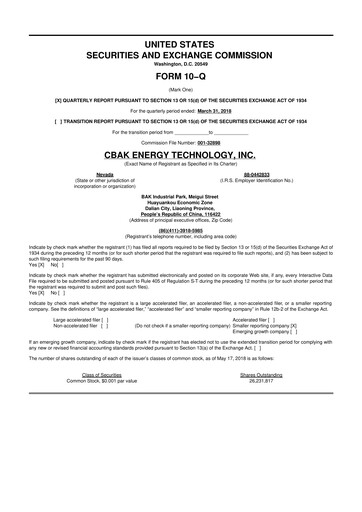 Thumbnail CBAK Energy Technology 10-Q Quarterly Report FY2018 