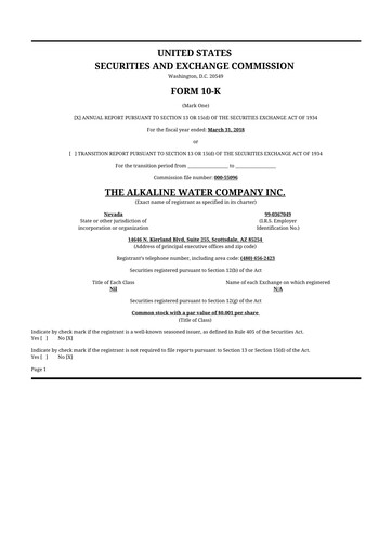 Thumbnail Alkaline Water Company 10-K Annual Report 2018