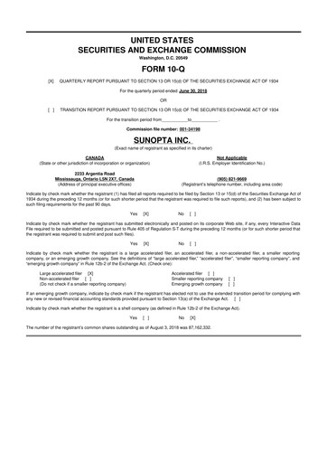 Thumbnail SunOpta 10-Q Quarterly Report FY2018 