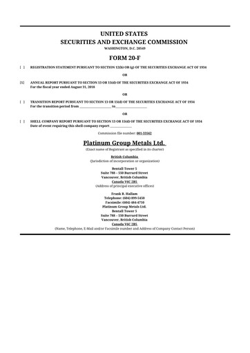 Thumbnail Platinum Group Metals
 20-F Annual Report 2018