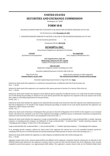 Thumbnail SunOpta 10-K Annual Report 2018