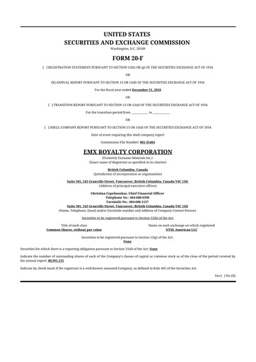 Thumbnail EMX Royalty
 20-F Annual Report 2018