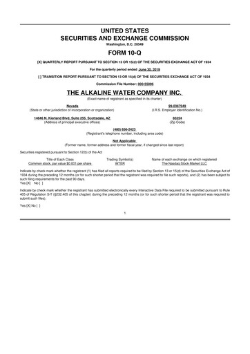 Thumbnail Alkaline Water Company 10-Q Quarterly Report FY2019 