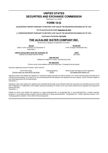 Thumbnail Alkaline Water Company 10-Q Quarterly Report FY2020 
