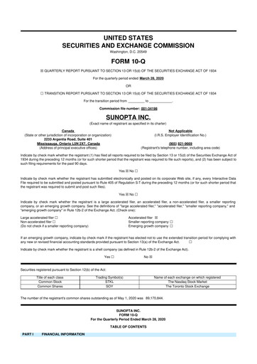 Thumbnail SunOpta 10-Q Quarterly Report FY2020 