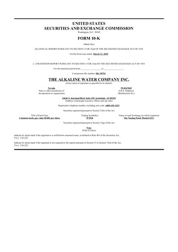 Thumbnail Alkaline Water Company 10-K Annual Report 2020