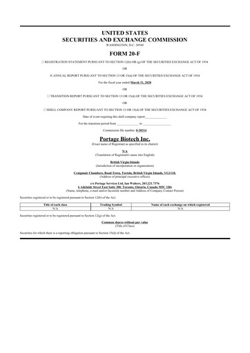 Vorschaubild Portage Biotech 20-F Jahresbericht 2020