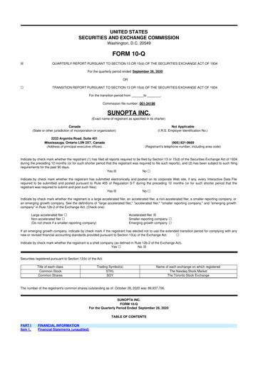 Thumbnail SunOpta 10-Q Quarterly Report FY2020 