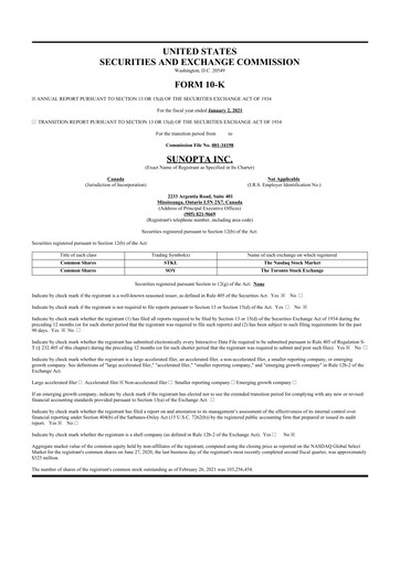 Thumbnail SunOpta 10-K Annual Report 2021