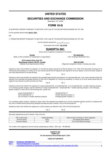 Thumbnail SunOpta 10-Q Quarterly Report FY2021 