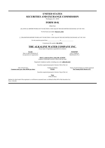 Thumbnail Alkaline Water Company 10-K Annual Report 2021