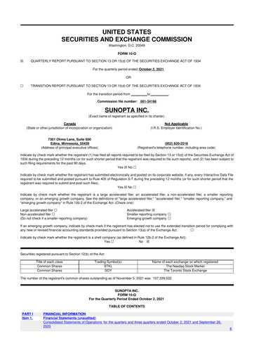 Thumbnail SunOpta 10-Q Quarterly Report FY2021 