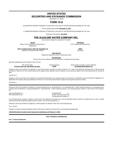 Thumbnail Alkaline Water Company 10-Q Quarterly Report FY2022 