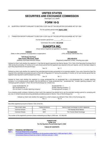 Thumbnail SunOpta 10-Q Quarterly Report FY2022 