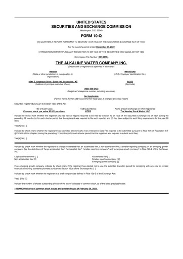 Thumbnail Alkaline Water Company 10-Q Quarterly Report FY2023 