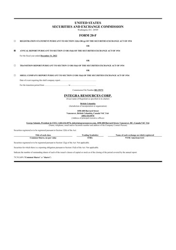 Thumbnail Integra Resources 20-F Annual Report 2022