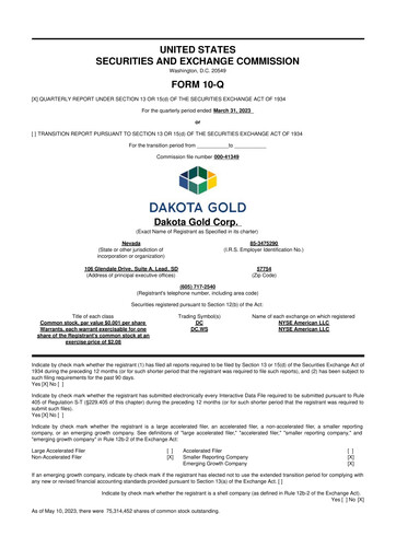 Miniature Dakota Gold 10-Q Rapport trimestriel  