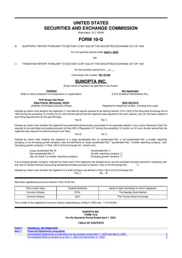Thumbnail SunOpta 10-Q Quarterly Report FY2023 
